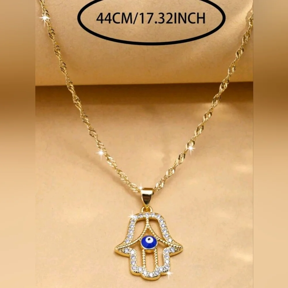 Hamsa Hand Charm Necklace - Gold